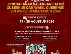 PENGUMUMAN : PENDAFTARAN PASANGAN CALON GUBERNUR DAN WAKIL GUBERNUR PROVINSI SULAWESI UTARA TAHUN 2024